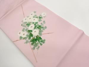 作家物　縮緬地金彩手描き花葉模様名古屋帯